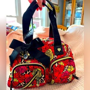 BETSEY JOHNSON CLOTH Handbag/Crossbody- Floral & Animal print w/Black Patent